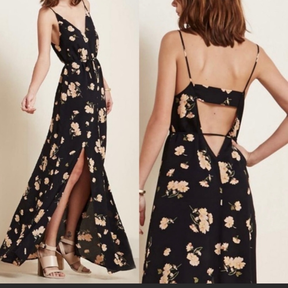 Reformation Black Floral ‘Citronella’ maxi dress